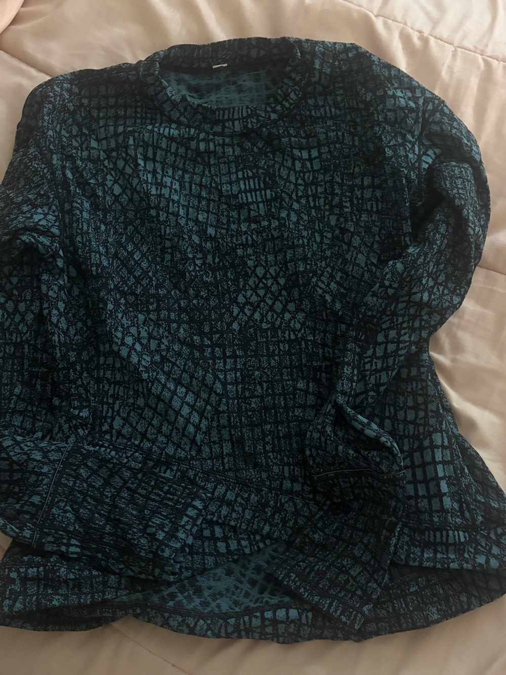 lululemon athletica Teal and Black Grid-Print Crewneck Sweatshirt